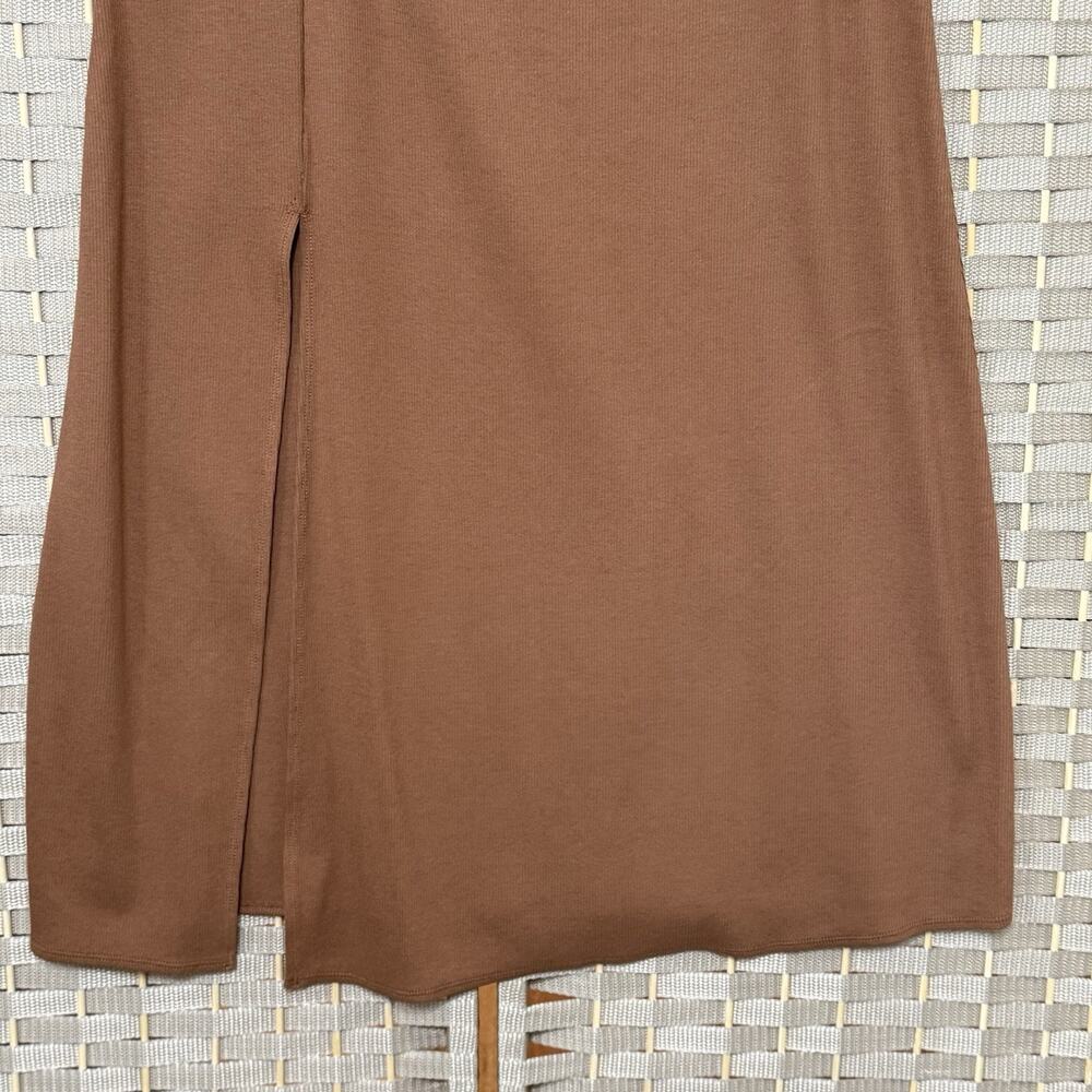 Aerie BEACHWALK Midi Skirt Size M Mocha Ribbed Knit Ruched Pull On Side Slit NWT - Picture 4 of 9